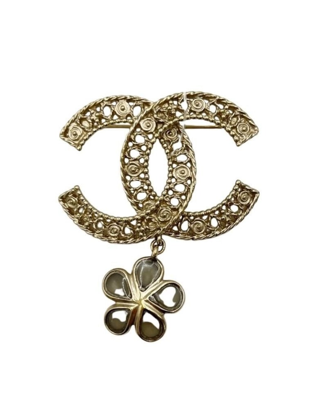 Chanel Brooch CC Logo Gold Metal Flower